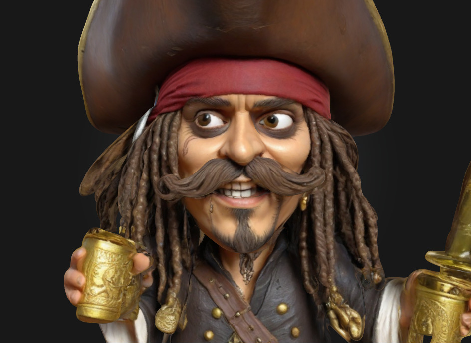 Stylized 3D Printable Captain Jack Sparrow Caricature Figure 3D print model_1