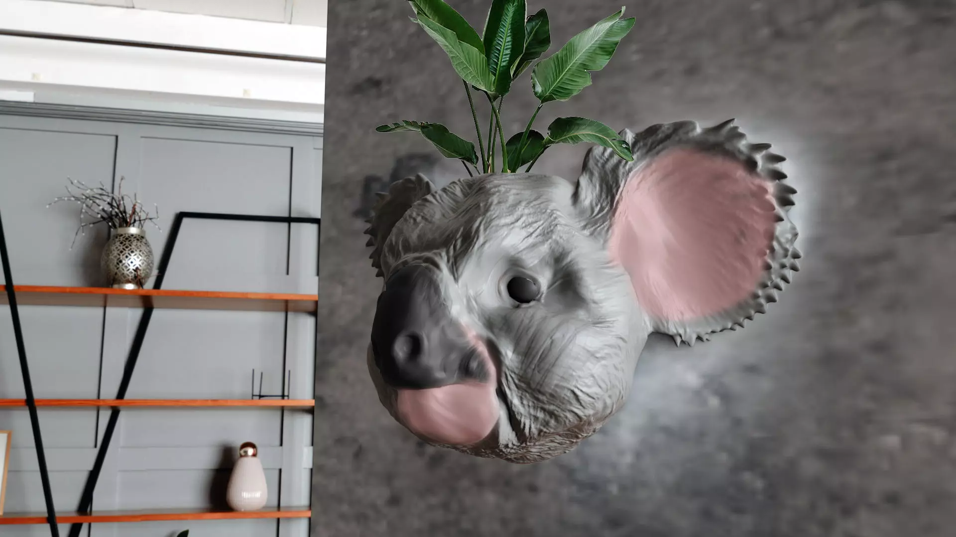 koala head planter wall mount STL 3D print model_0