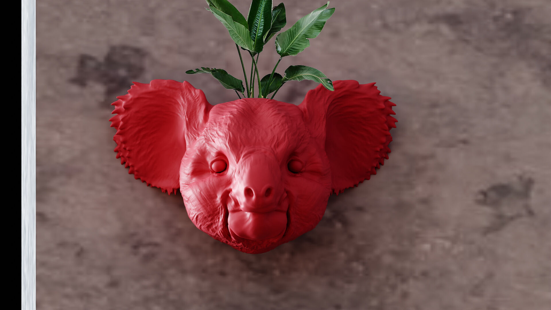 koala head planter wall mount STL 3D print model_2