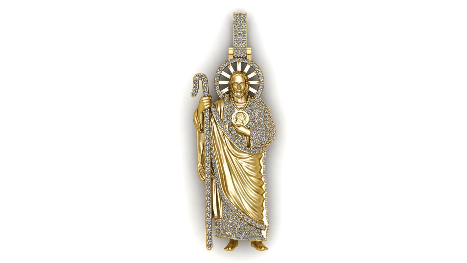 St Jude Pendant  14K Gold Custom Design 3D print model_1