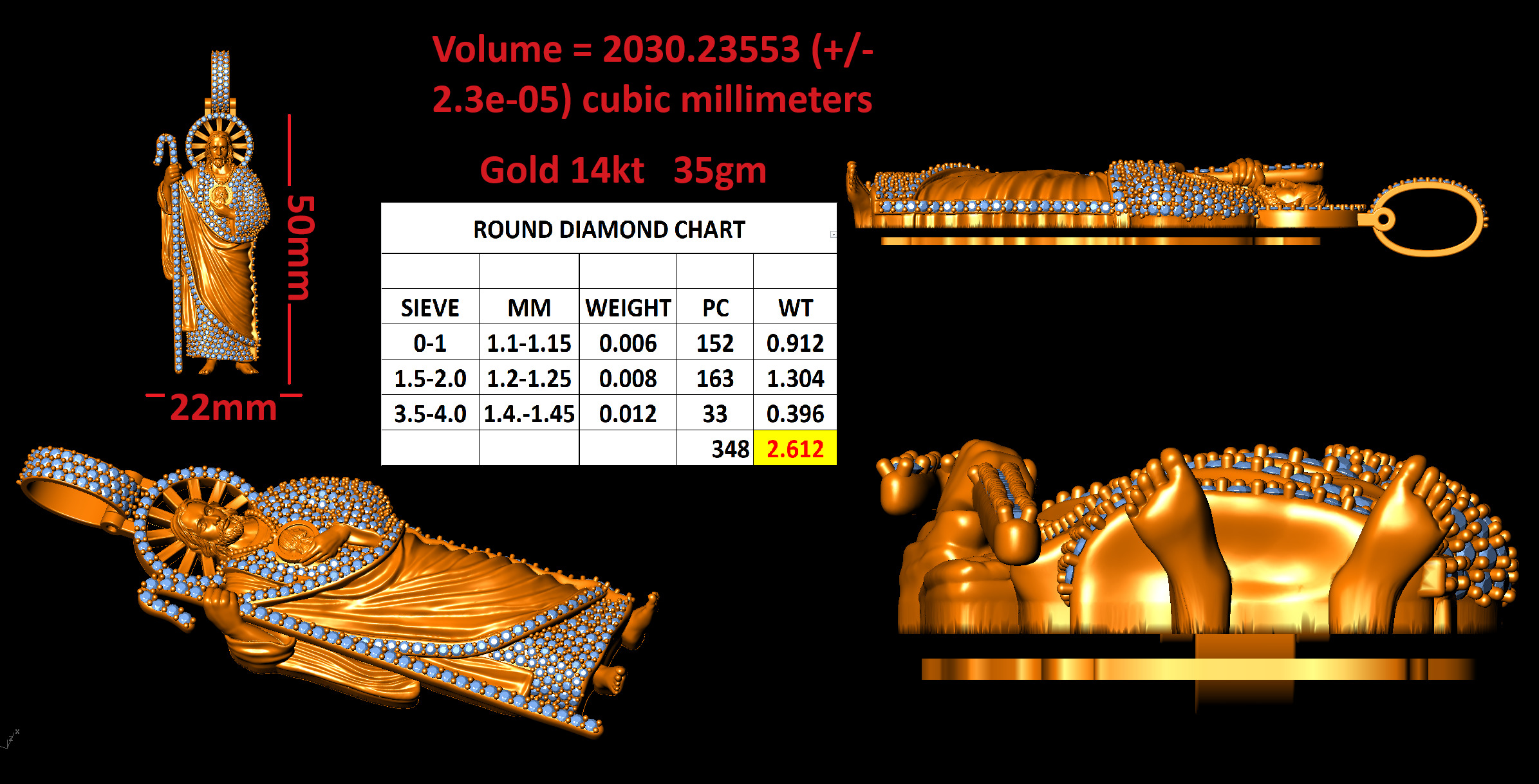 St Jude Pendant  14K Gold Custom Design 3D print model_2