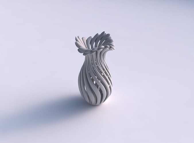 Vase curved twisted with muscle structure and soft tips wavy top