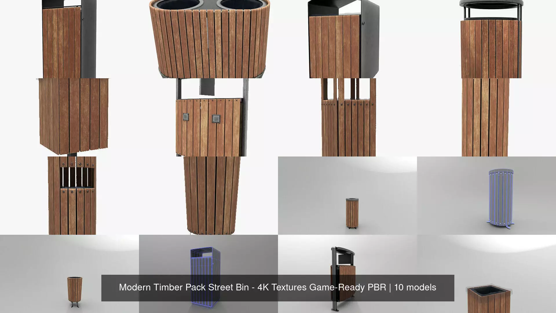 Modern Timber Pack Street Bin - 4K Textures Game-Ready PBR 3D Model Collection_1