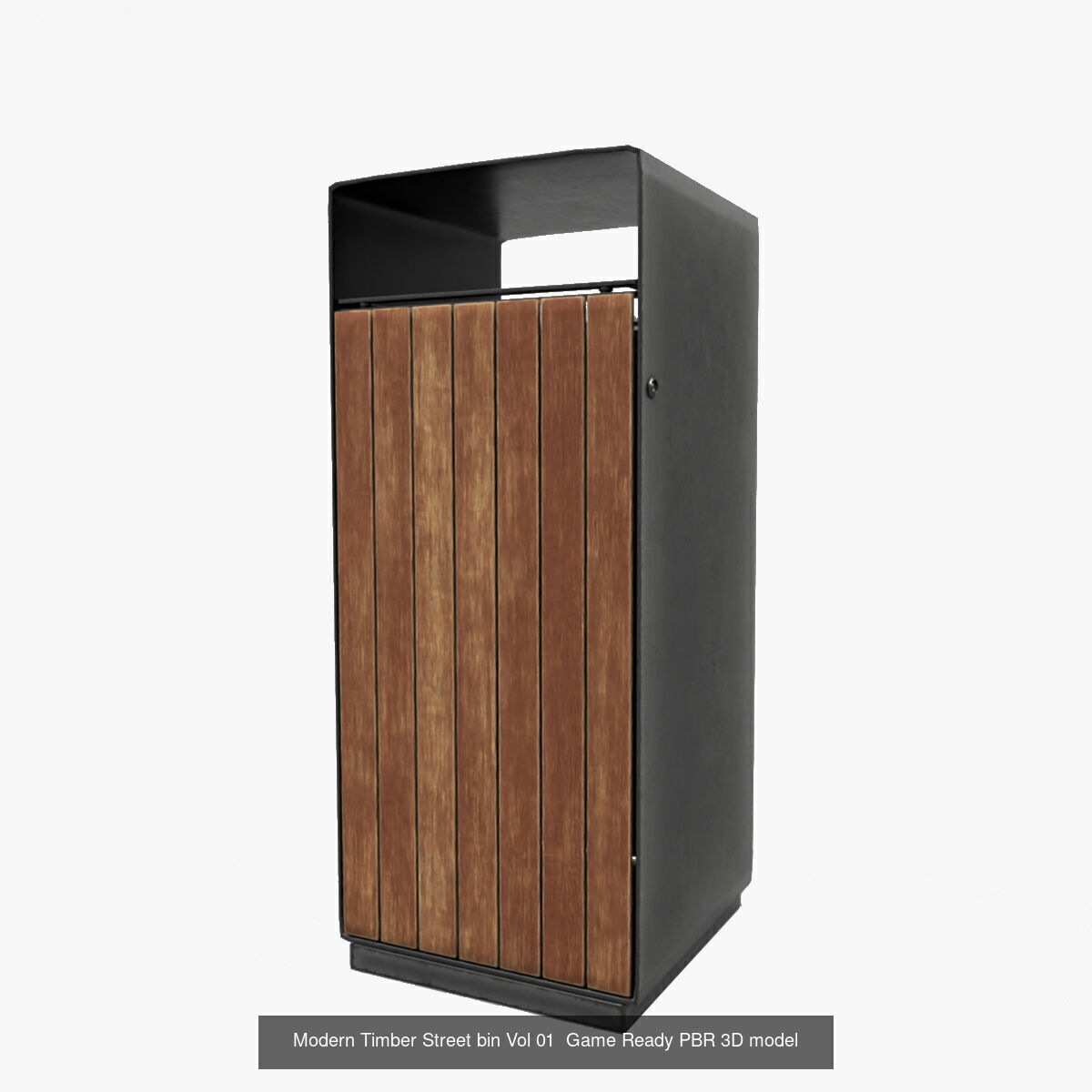 Modern Timber Pack Street Bin - 4K Textures Game-Ready PBR 3D Model Collection_2