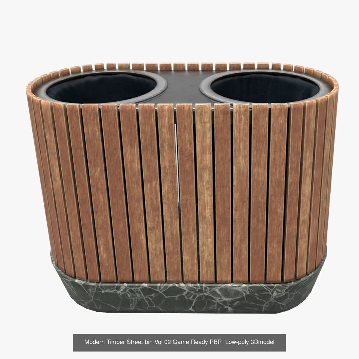 Modern Timber Pack Street Bin - 4K Textures Game-Ready PBR 3D Model Collection_3