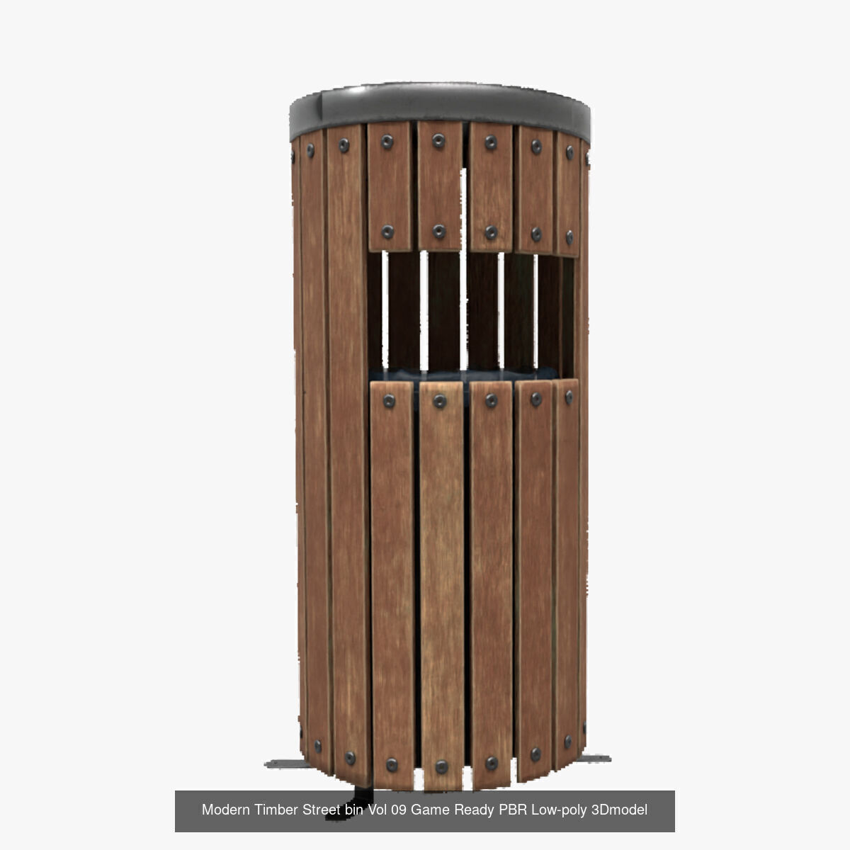 Modern Timber Pack Street Bin - 4K Textures Game-Ready PBR 3D Model Collection_10