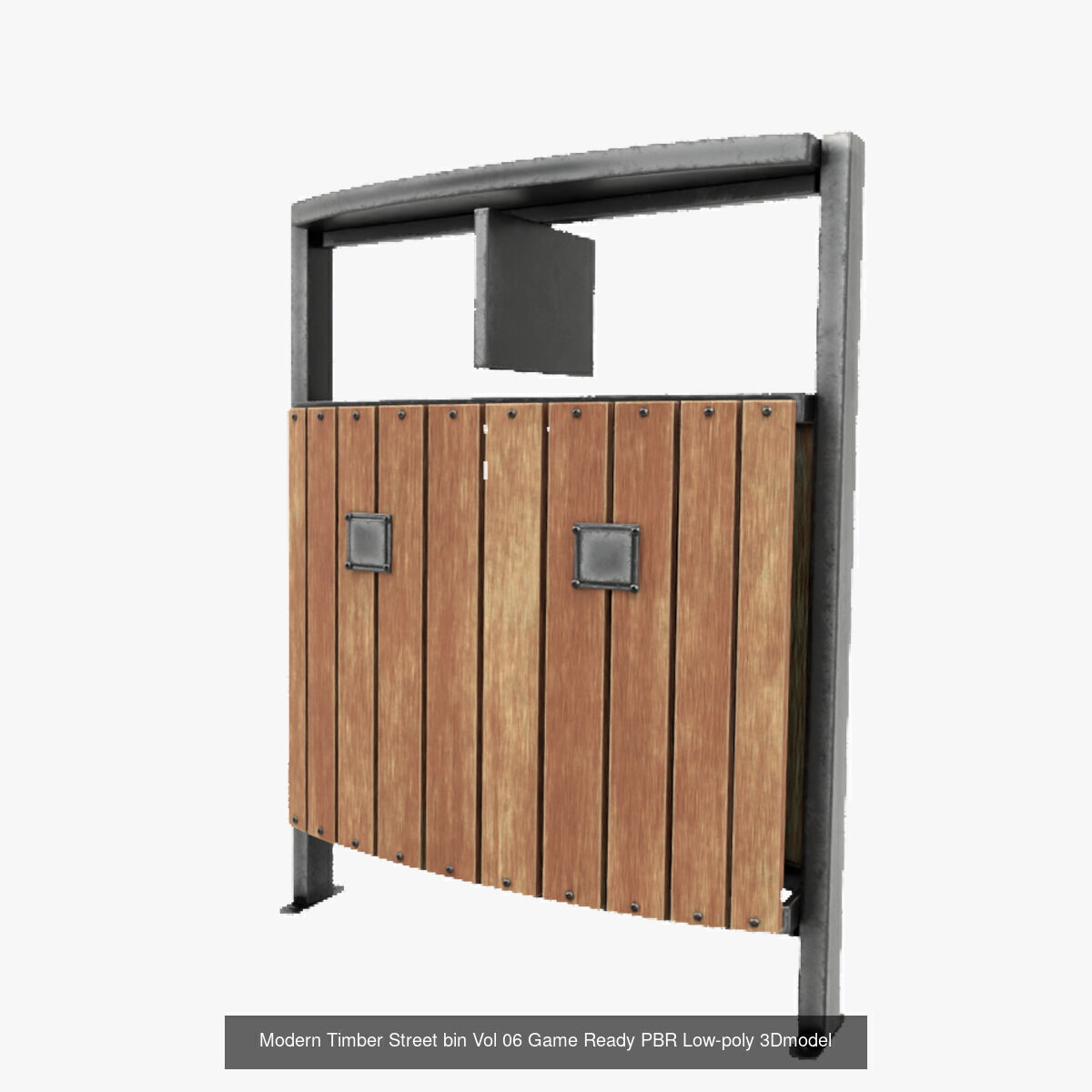 Modern Timber Pack Street Bin - 4K Textures Game-Ready PBR 3D Model Collection_7