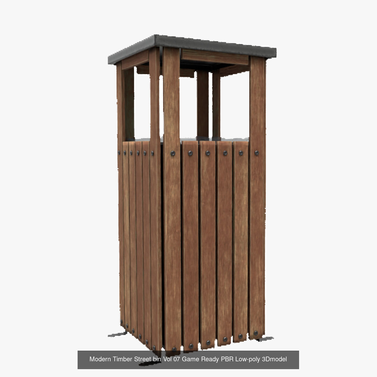 Modern Timber Pack Street Bin - 4K Textures Game-Ready PBR 3D Model Collection_8