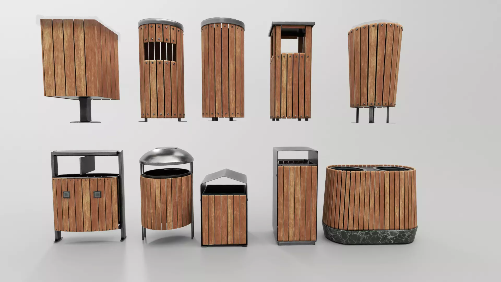 Modern Timber Pack Street Bin - 4K Textures Game-Ready PBR 3D Model Collection_0