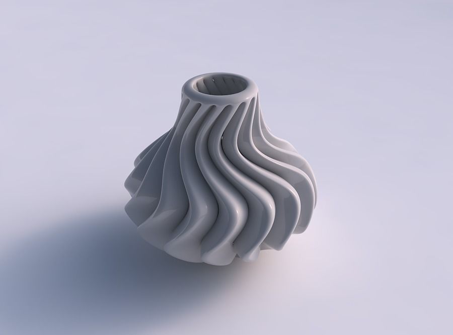 Vase curved wavy small with extruded lines squeezed 3D print model_0