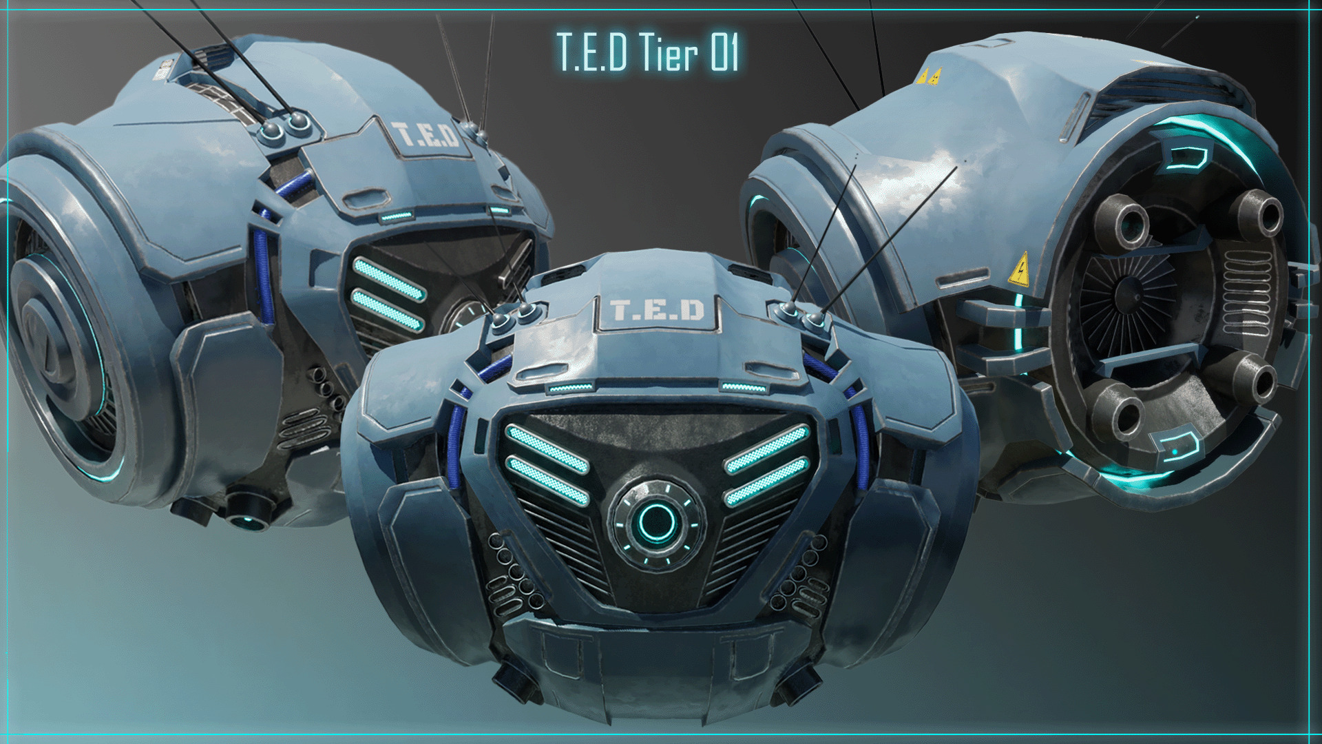 Technical Escort Drone All Tiers T-E-D Sci-Fi Asset Pack Low-poly 3D model_5
