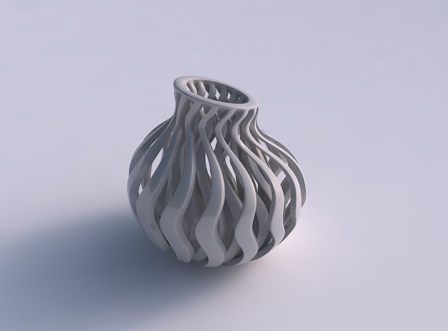 Vase curved with sharp muscle structure squeezed with streche... 3D print model_0