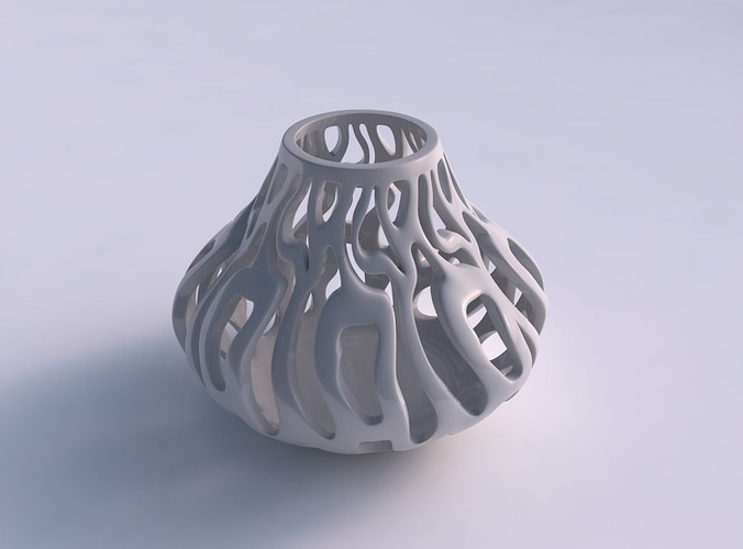 Vase curved wide with smooth cuts squeezed