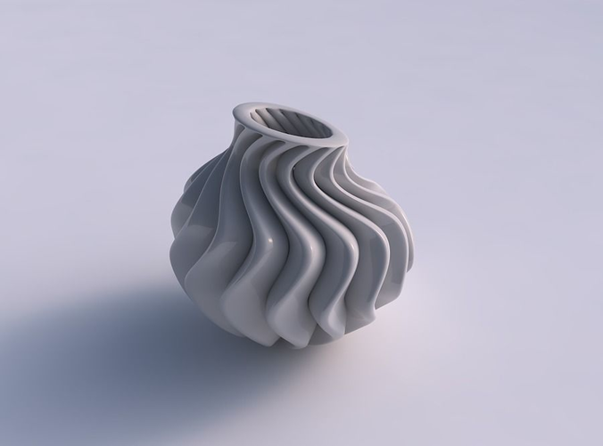 Vase curved wavy small with extruded lines squeezed with streched top corner