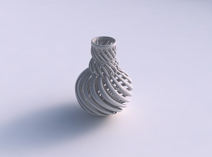 Vase curved twisted with muscle structure and intertwining in neck wide middle