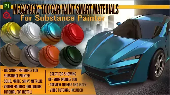 Megapack 100 Car Paint smart materials for Substance Painter Texture