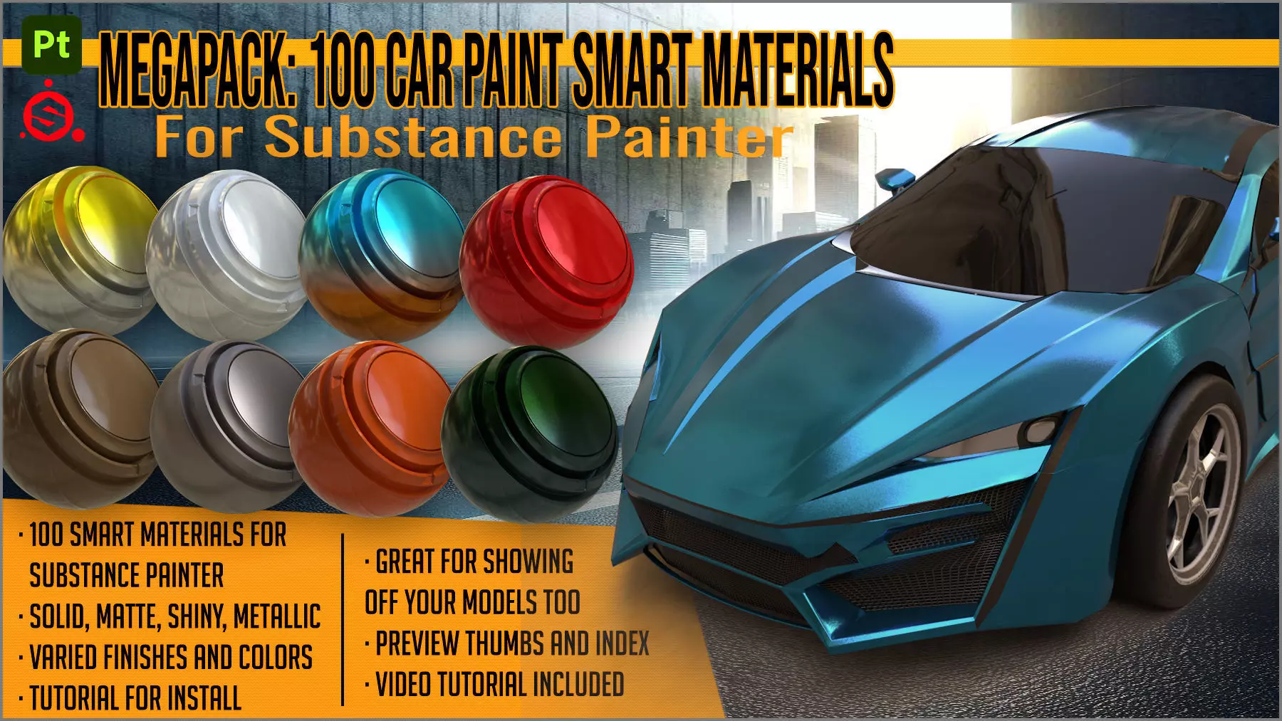 Megapack 100 Car Paint smart materials for Substance Painter Texture_0