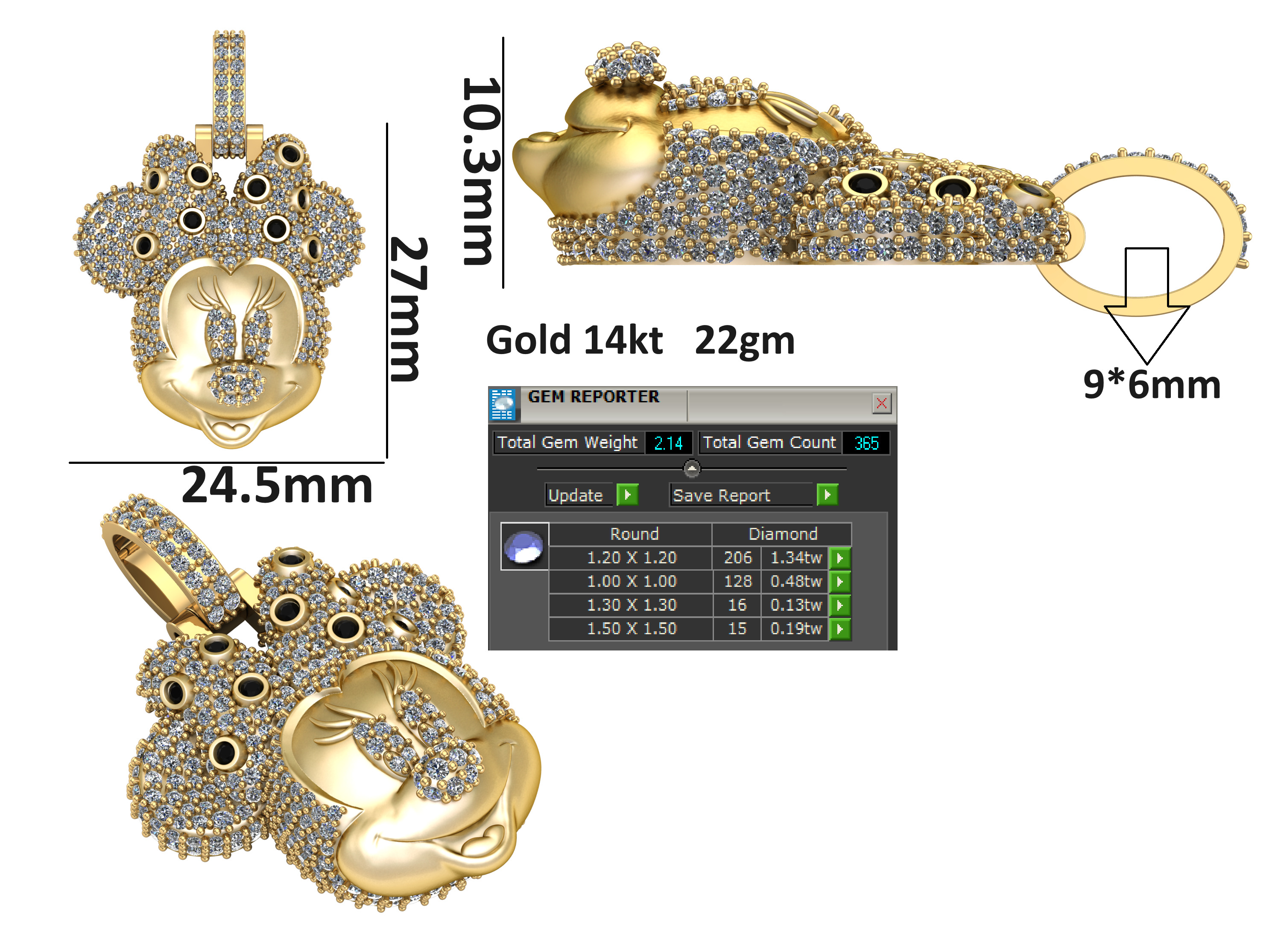 Minnie Mouse Pendant 3D CAD Model for Jewelry Making 3D print model_3