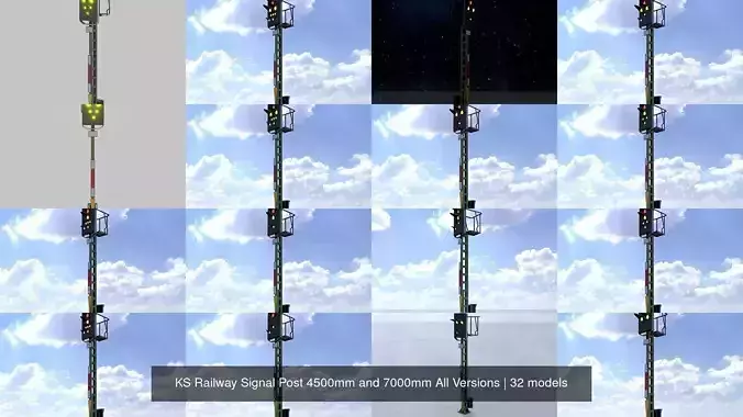 KS Railway Signal Post 4500mm and 7000mm All Versions 3D Model Collection