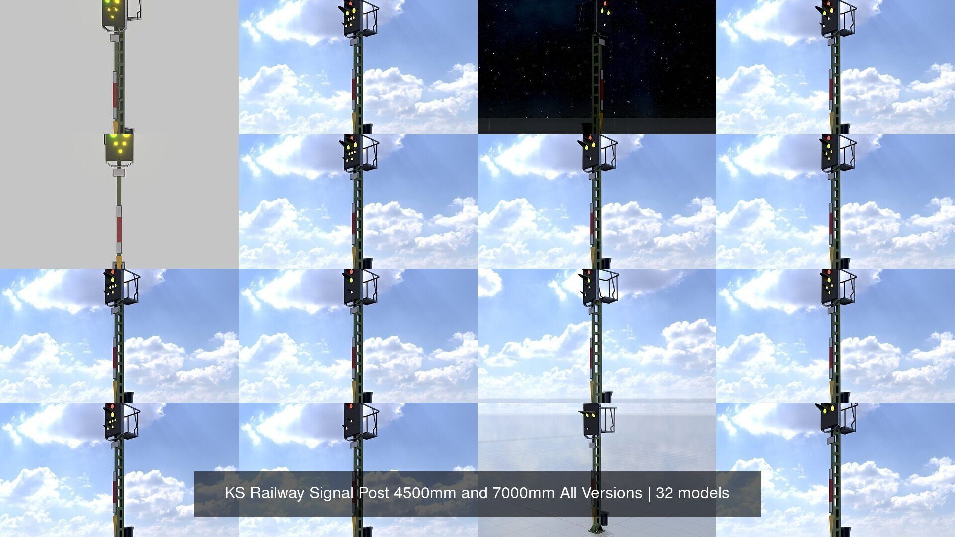 KS Railway Signal Post 4500mm and 7000mm All Versions 3D Model Collection_34