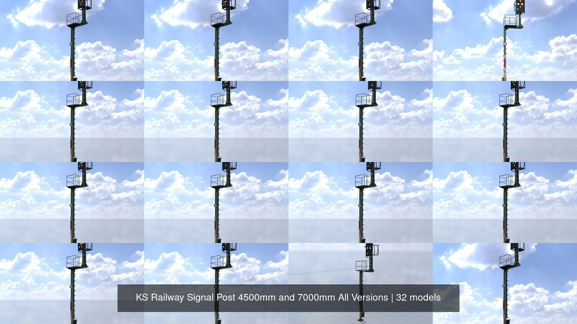 KS Railway Signal Post 4500mm and 7000mm All Versions 3D Model Collection_35