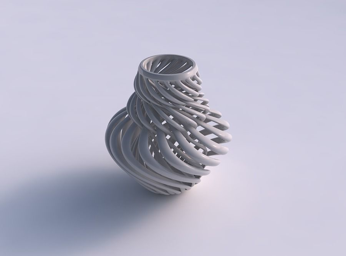 Vase curved twisted with muscle structure and intertwining in neck twisted and squeezed
