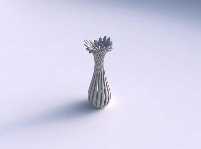 Vase curved twisted with muscle structure and soft tips streched and wavy top