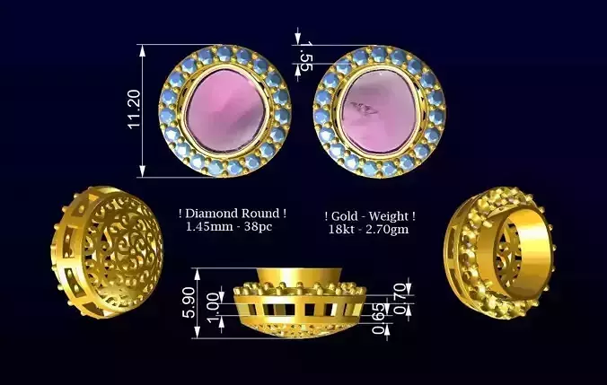 Polki Diamond Earring - Gold Cluster Tops No4 3D print model