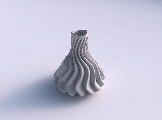 Vase curved wavy small with extruded lines streched top
