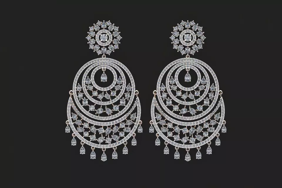 Luxury diamond Earring  3D print model  3D print model_0
