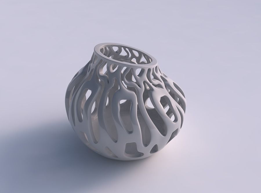 Vase curved wide with smooth cuts squeezed with streched top ... 3D print model_0