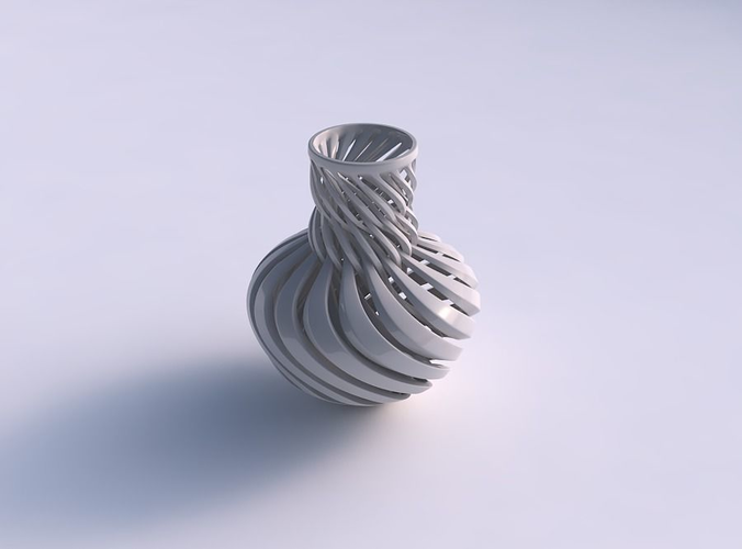 Vase curved twisted with sharp muscle structure and intertwining in neck wide middle