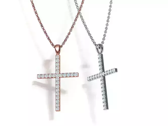 30mm Diamond Cross 1row Design Pave Setting Half Carat Total