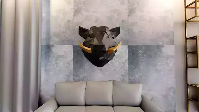 wild boar wall mount low poly geometrical decor STL 3D print model
