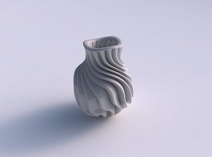 Vase curved wavy small with extruded lines wavy top