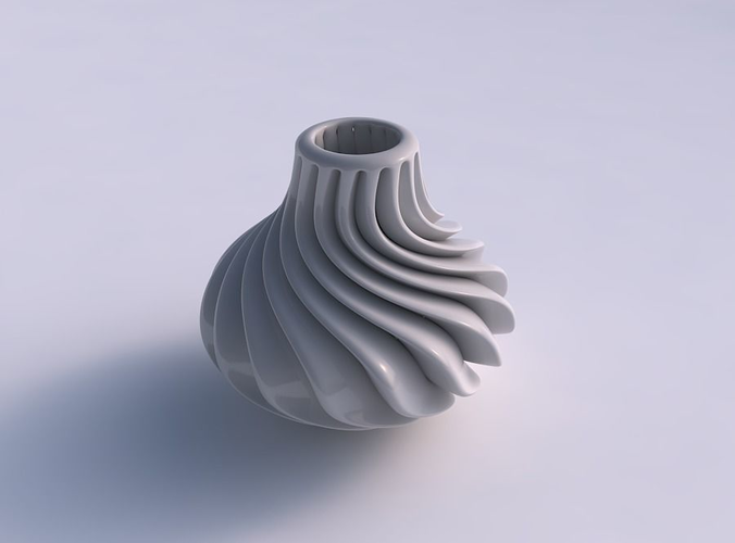 Vase curved wavy small with extruded lines twisted and squeezed