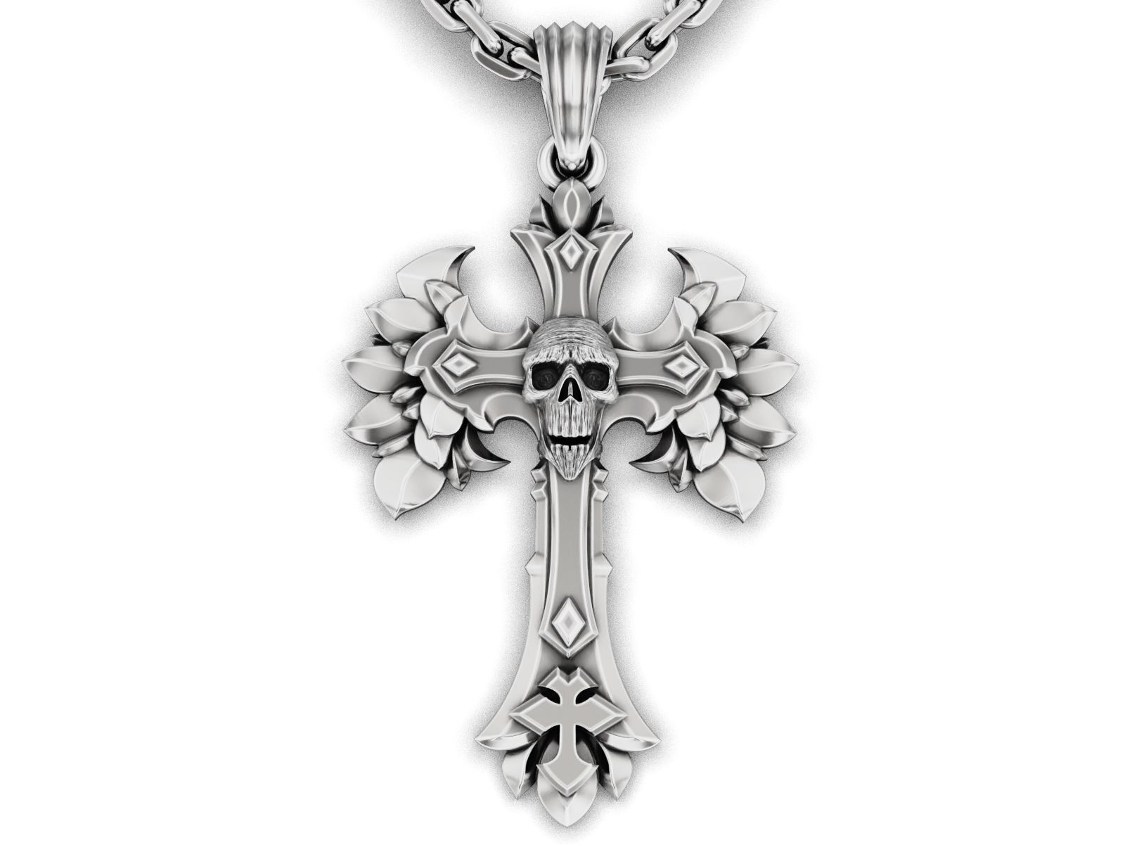 Gothic Skull Cross Pendant 3D print model_11