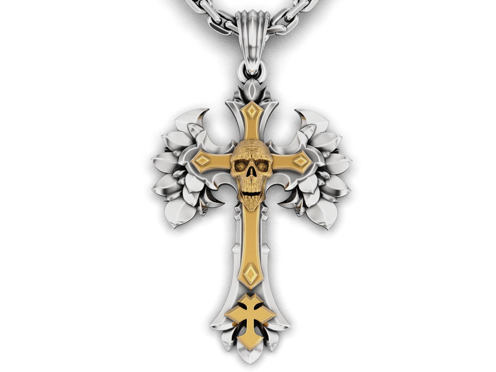 Gothic Skull Cross Pendant 3D print model_3