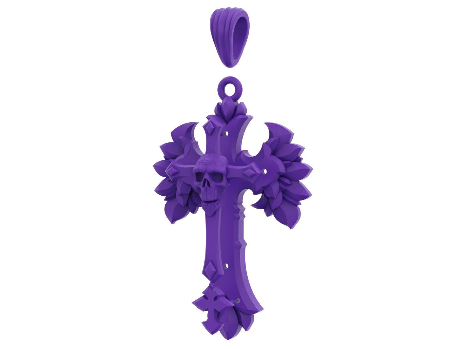 Gothic Skull Cross Pendant 3D print model_5