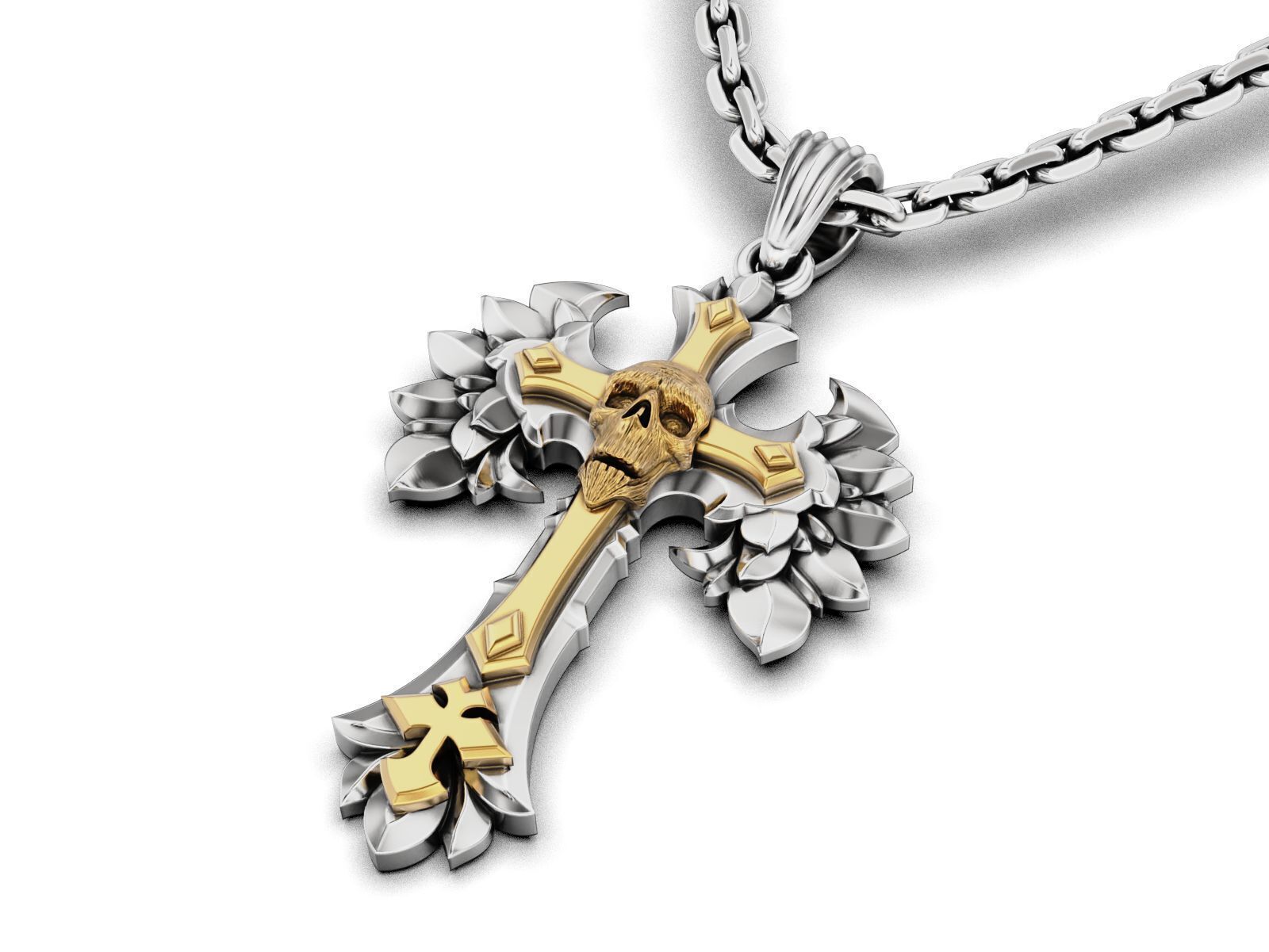 Gothic Skull Cross Pendant 3D print model_2