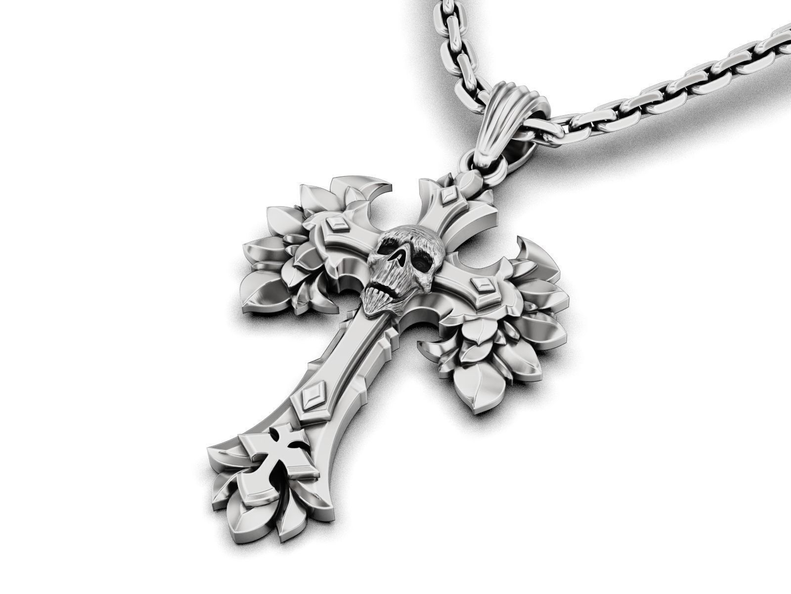 Gothic Skull Cross Pendant 3D print model_10