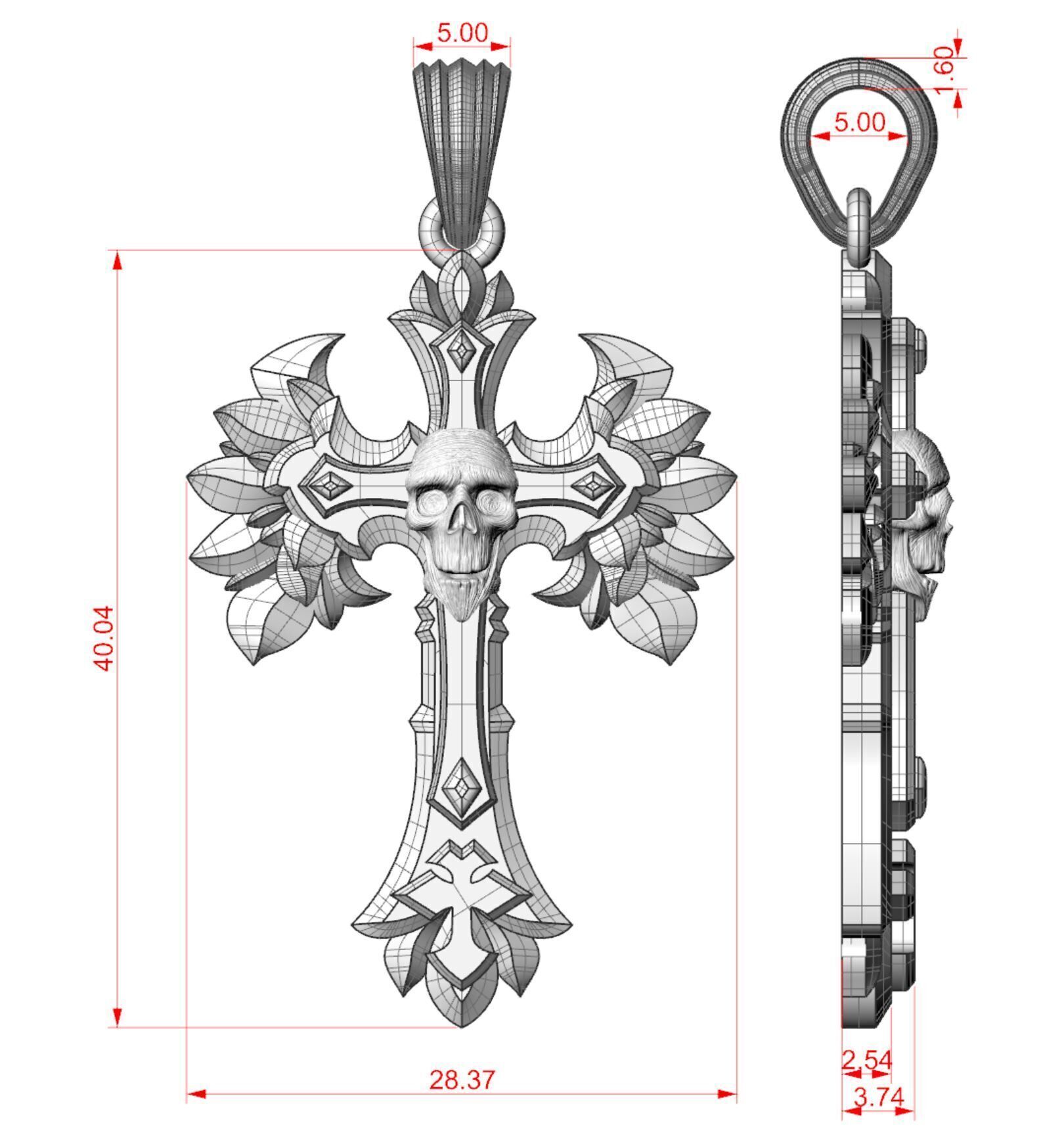 Gothic Skull Cross Pendant 3D print model_8