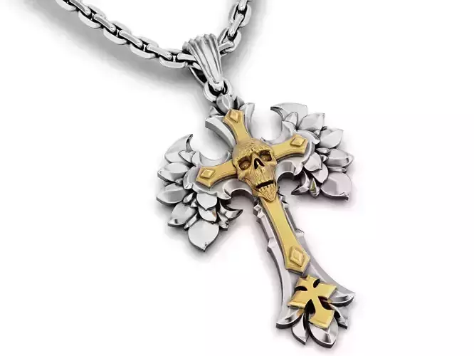 Gothic Skull Cross Pendant