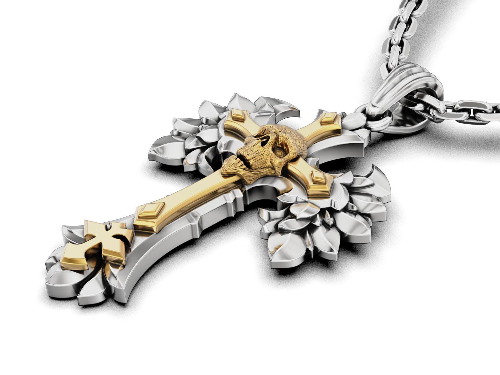 Gothic Skull Cross Pendant 3D print model_1