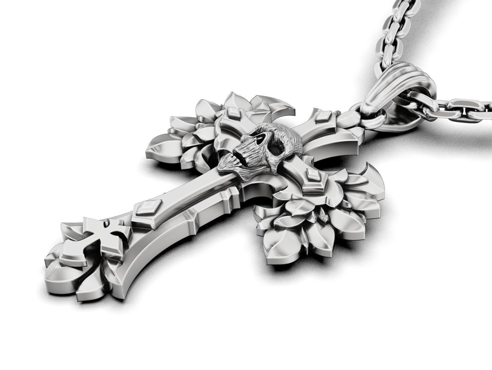Gothic Skull Cross Pendant 3D print model_9