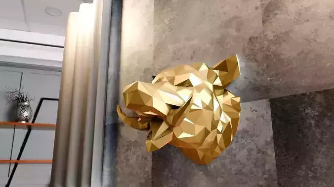 wild boar wall mount low poly decor STL