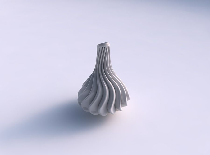 Vase curved wavy small with extruded lines long top