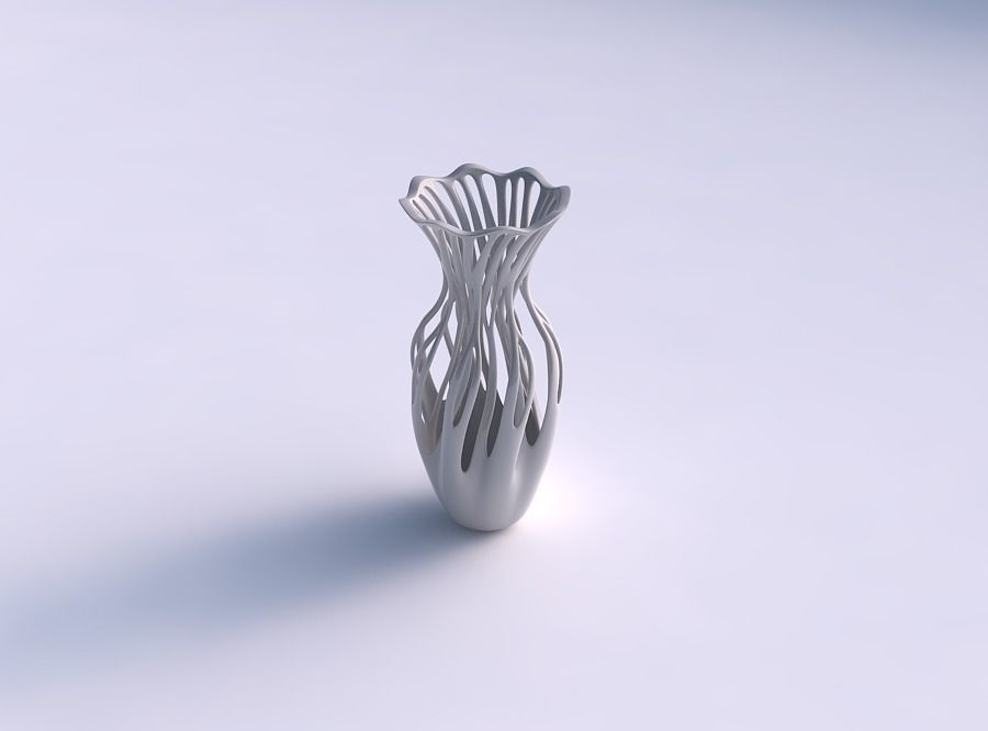 Vase curved with two layered branches widened top 3D print model_0