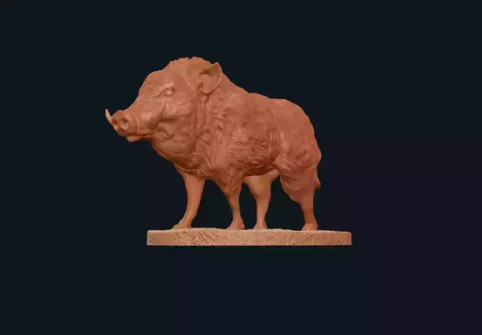 Wild boar standing statue STL