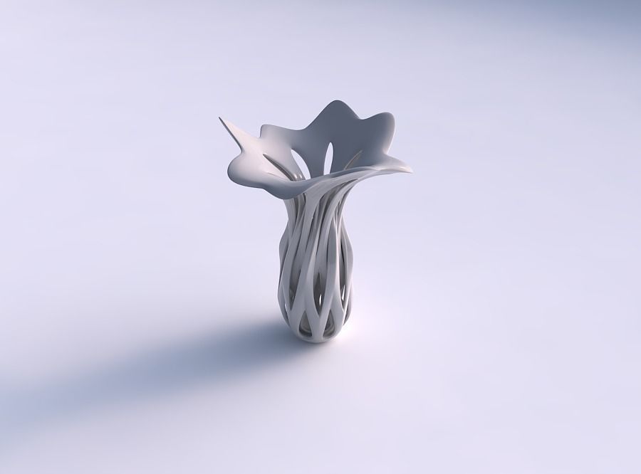 Vase curved with intersection through cuts streched and wavy top 3D print model_0